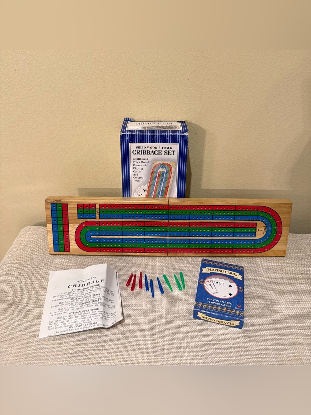 Cardinal Solid Wood 3-Track Folding Cribbage Set Vintage 2004 Game Complete